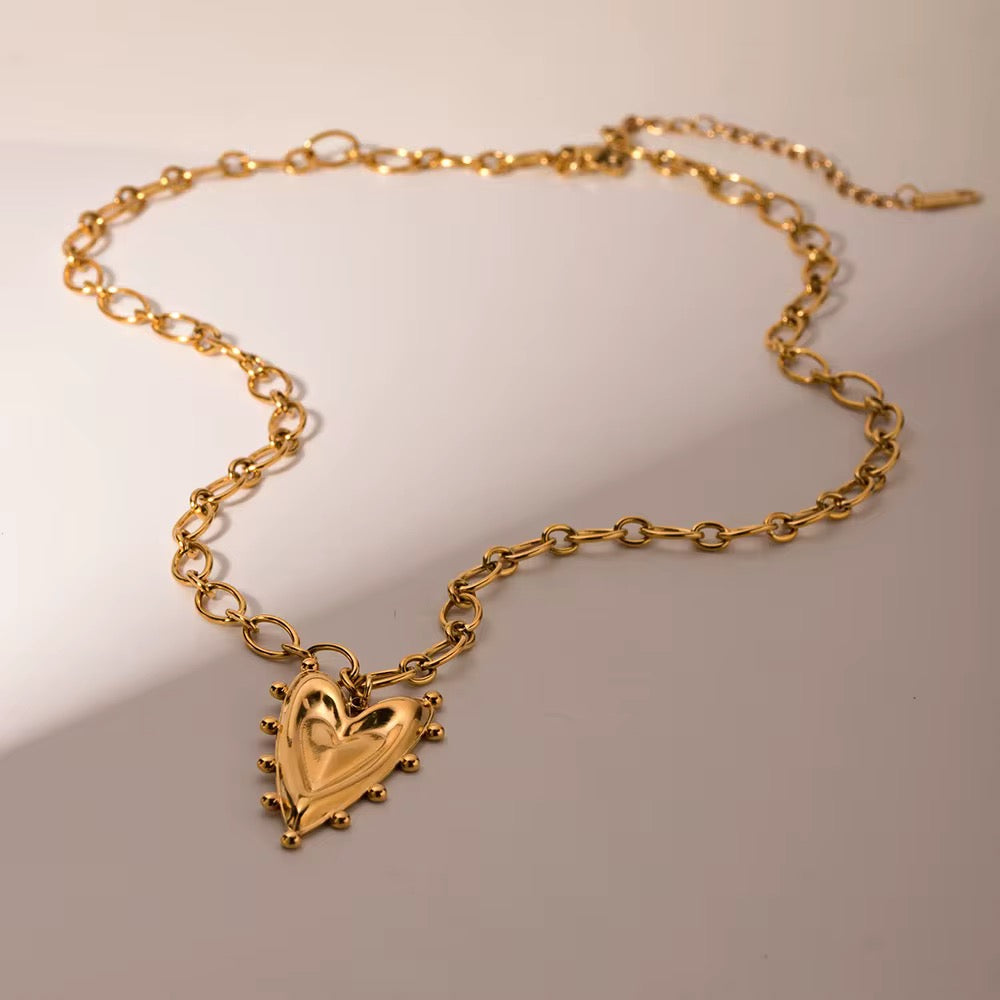 Gold Plated Stainless Steel Necklace - Heart Rivet