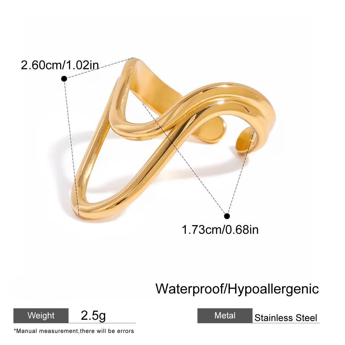 Gold Plated Stainless Steel Ring - Arc