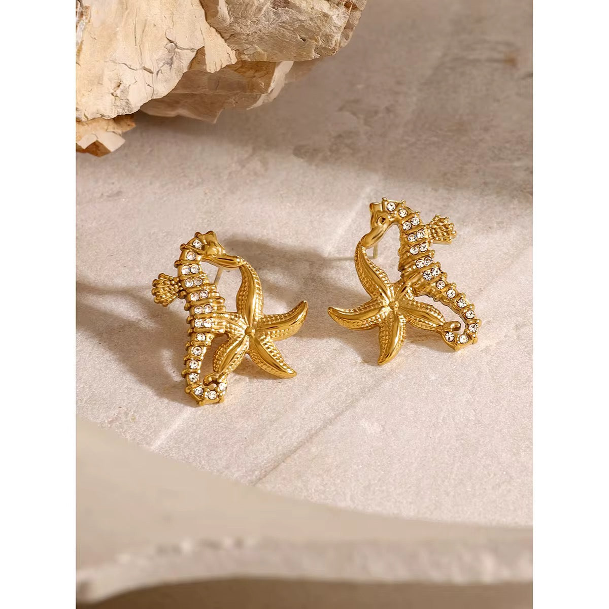Gold Plated Stainless Steel Earrings - Seahorse