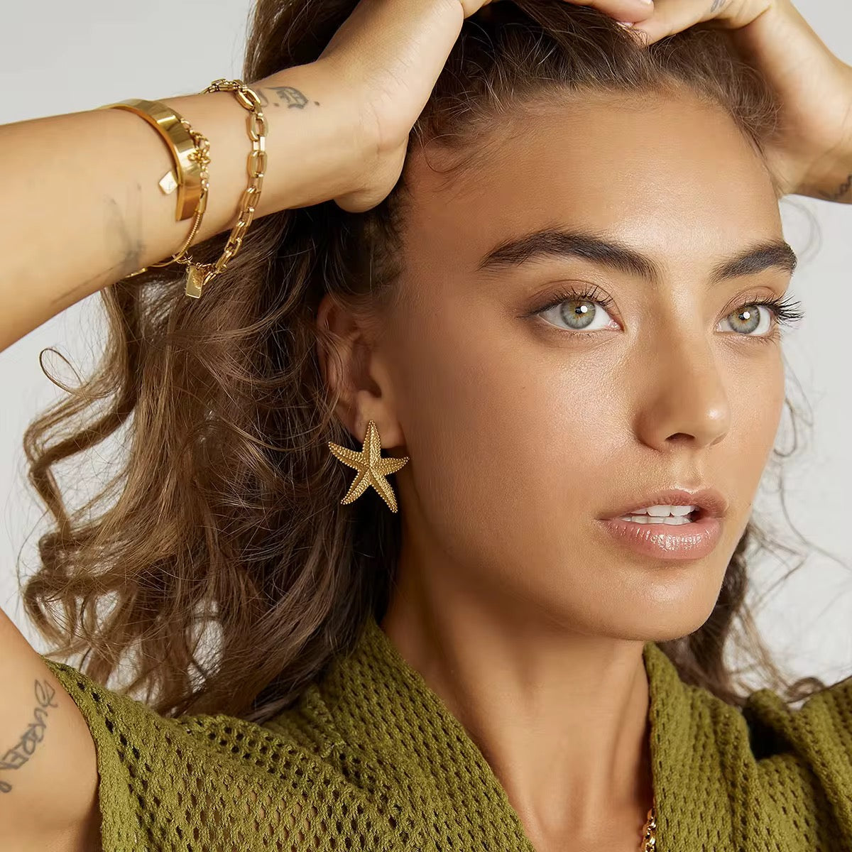 Gold Plated Stainless Steel Earrings - Starfish