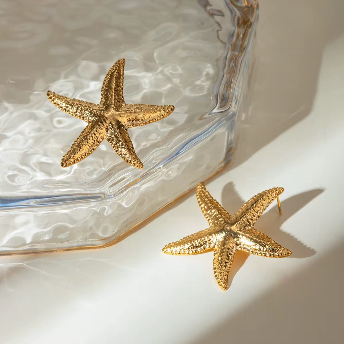 Gold Plated Stainless Steel Earrings - Starfish