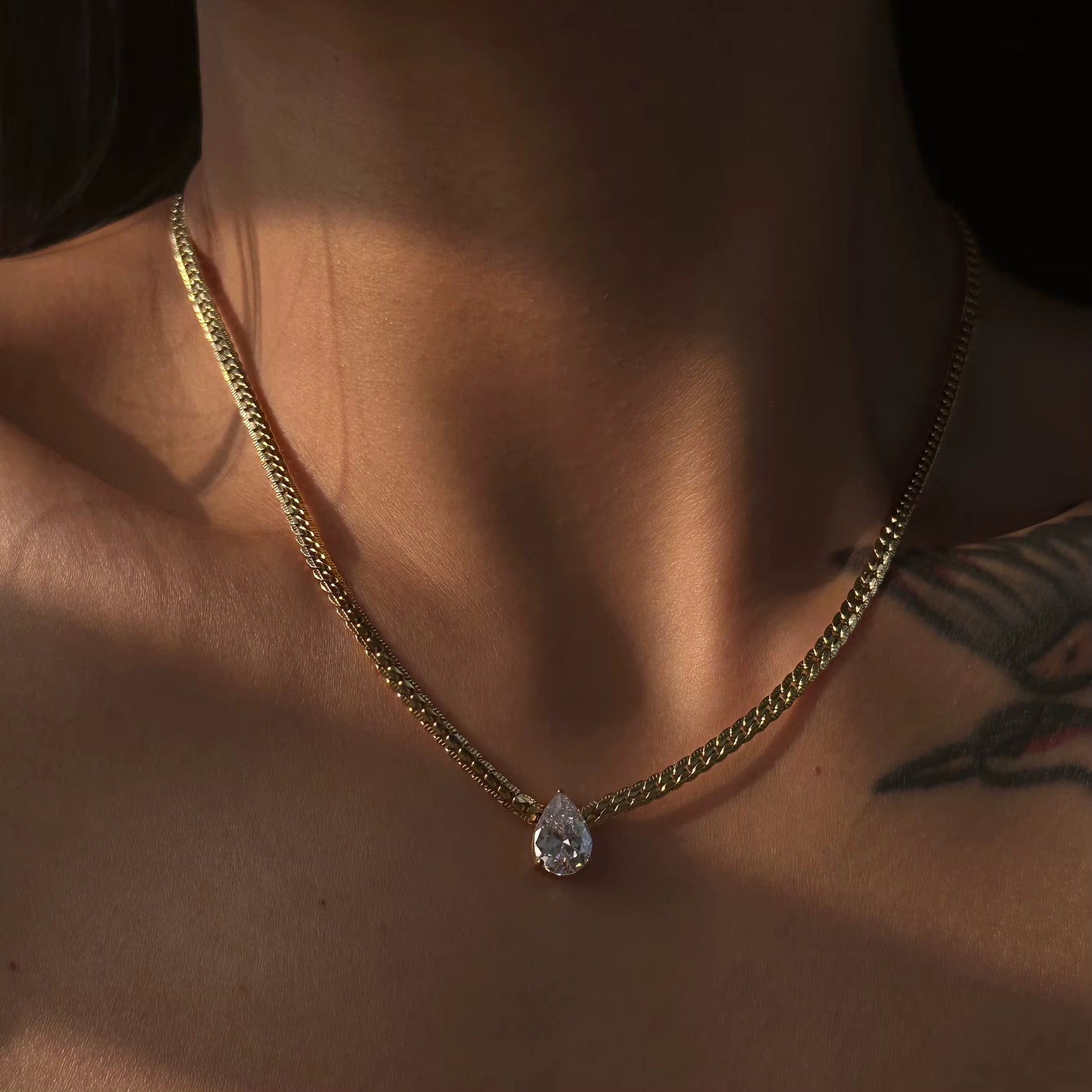 Gold Plated Stainless Steel Necklace - Tear Drop