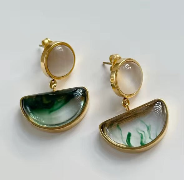 Gold Plated Stainless Steel Earrings - Cat's Eye