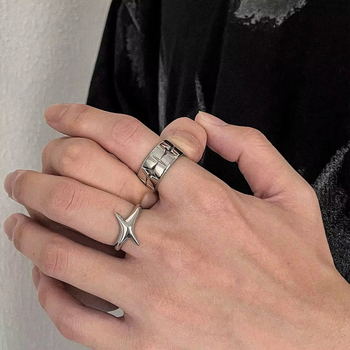 Silver Plated Stainless Steel Ring - Star