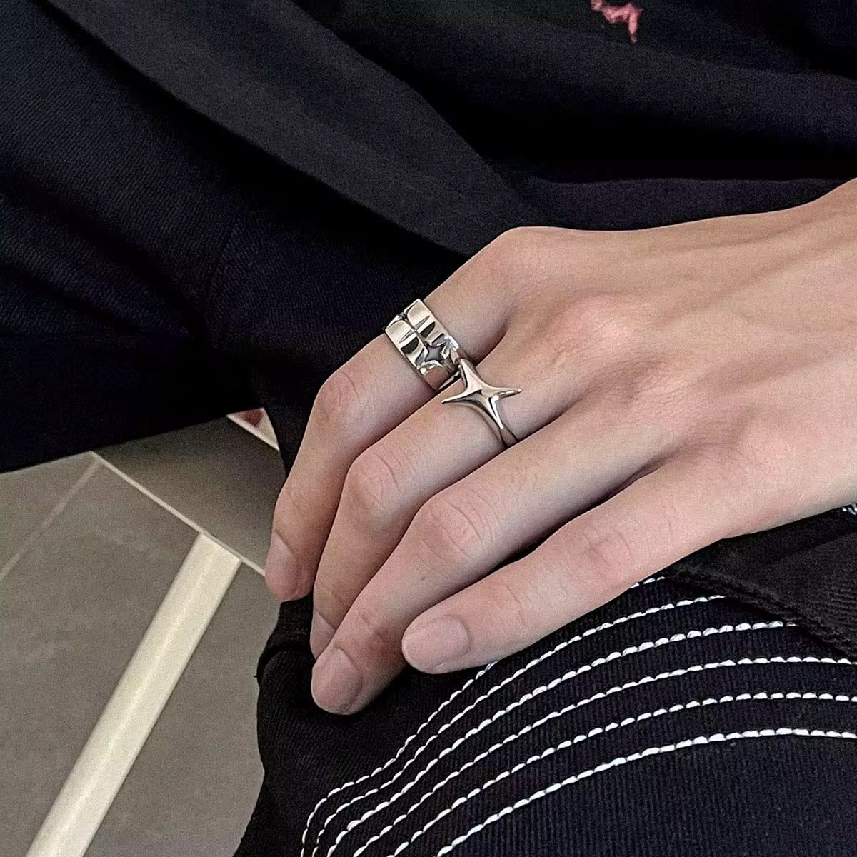 Silver Plated Stainless Steel Ring - Star