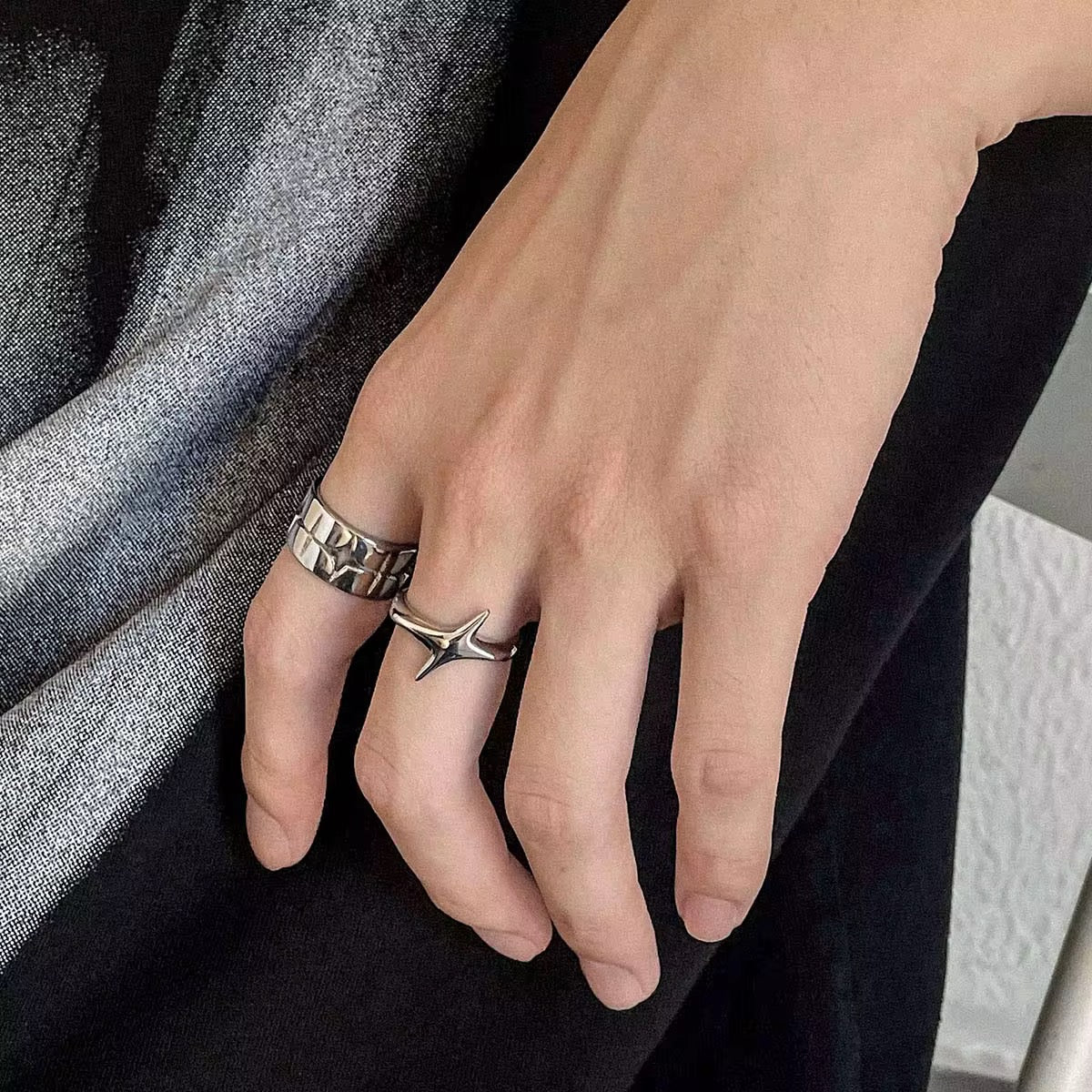 Silver Plated Stainless Steel Ring - Oblique