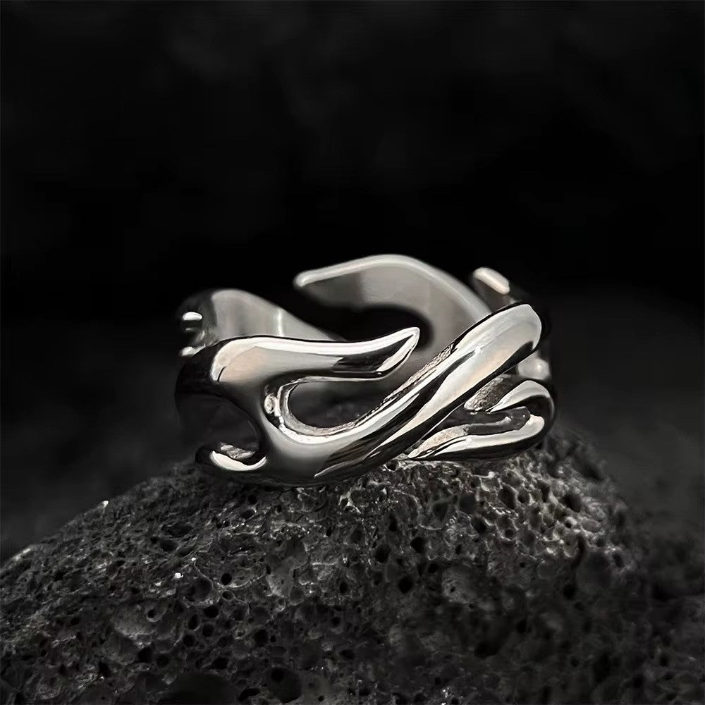 Silver Plated Stainless Steel Ring - Flame