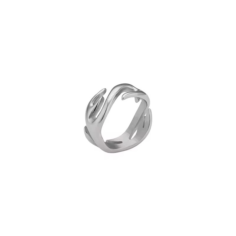 Silver Plated Stainless Steel Ring - Flame