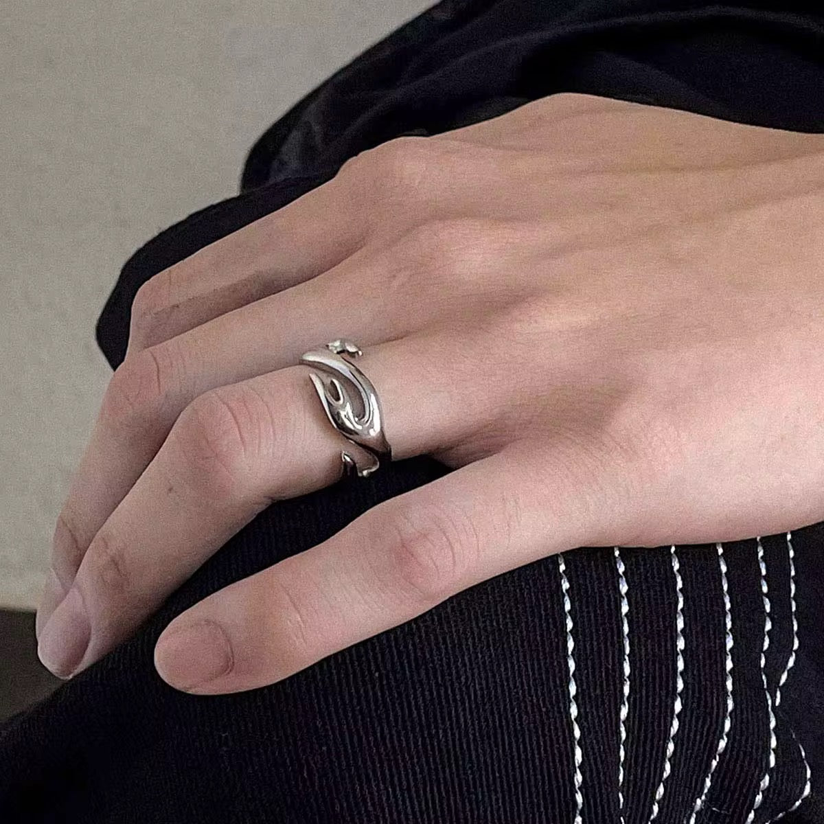 Silver Plated Stainless Steel Ring - Flame