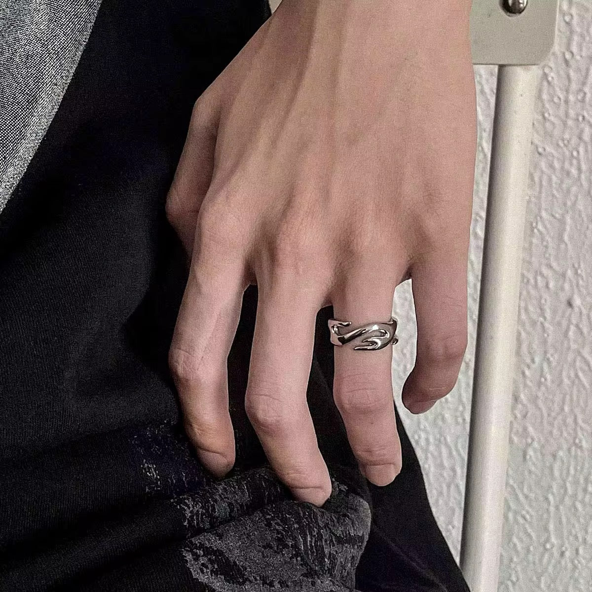 Silver Plated Stainless Steel Ring - Flame