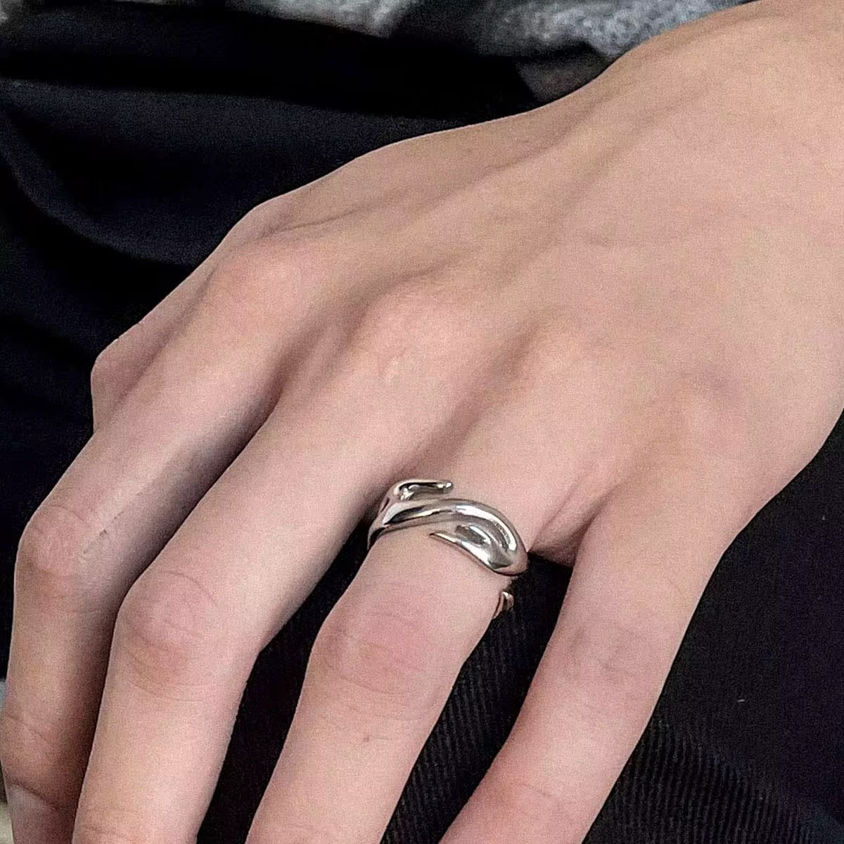Silver Plated Stainless Steel Ring - Flame