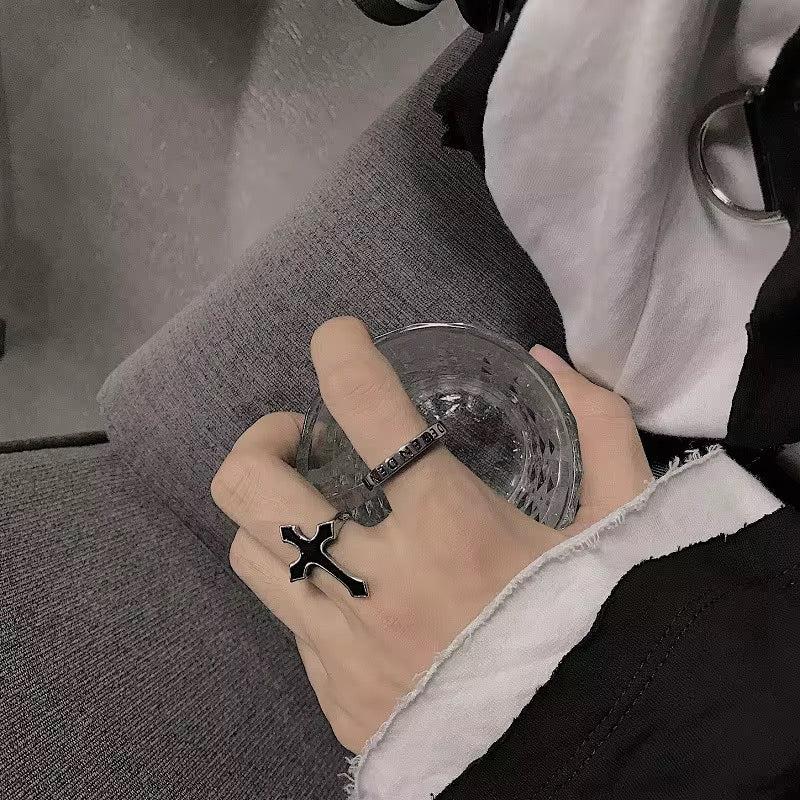 Silver Plated Stainless Steel Ring Unisex - Cross
