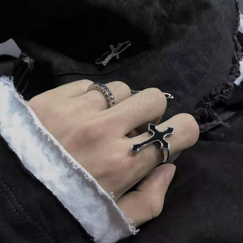 Silver Plated Stainless Steel Ring Unisex - Cross