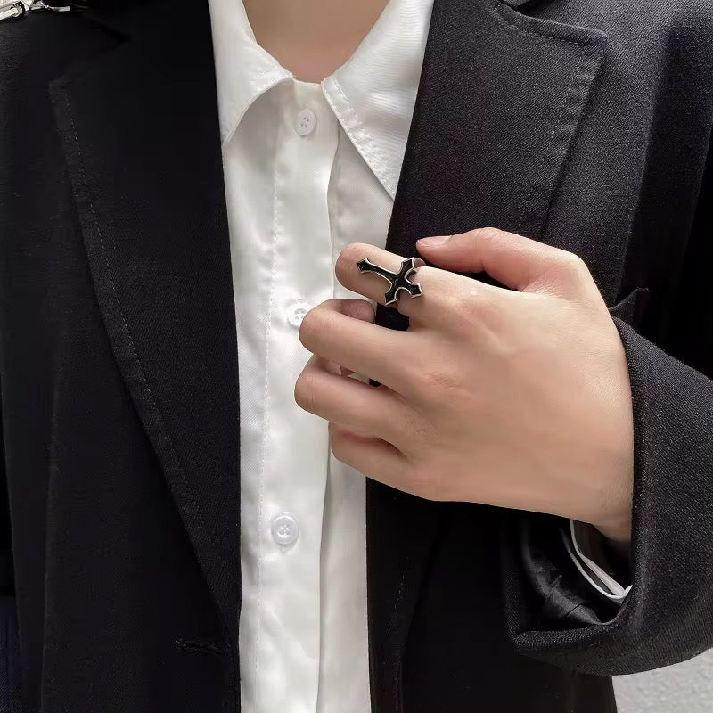 Silver Plated Stainless Steel Ring Unisex - Cross