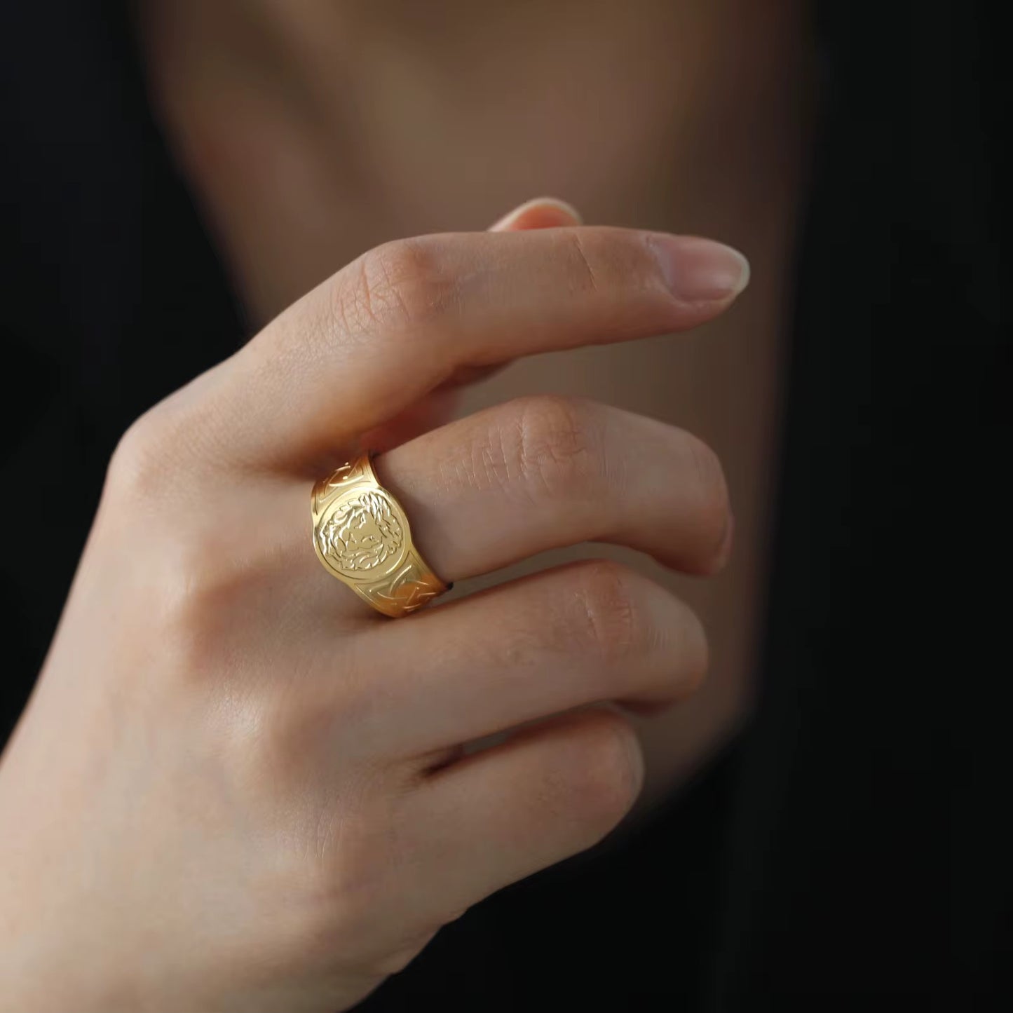 Gold Plated Stainless Steel Ring - Nordic Lion