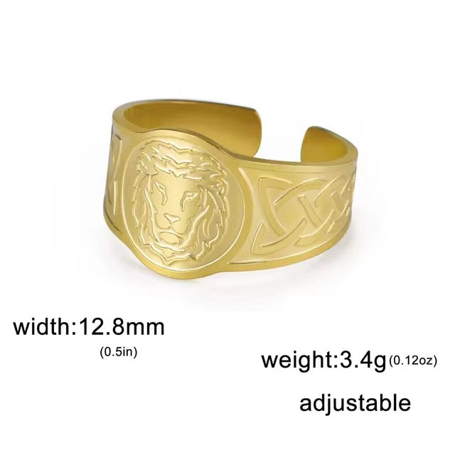 Gold Plated Stainless Steel Ring - Nordic Lion