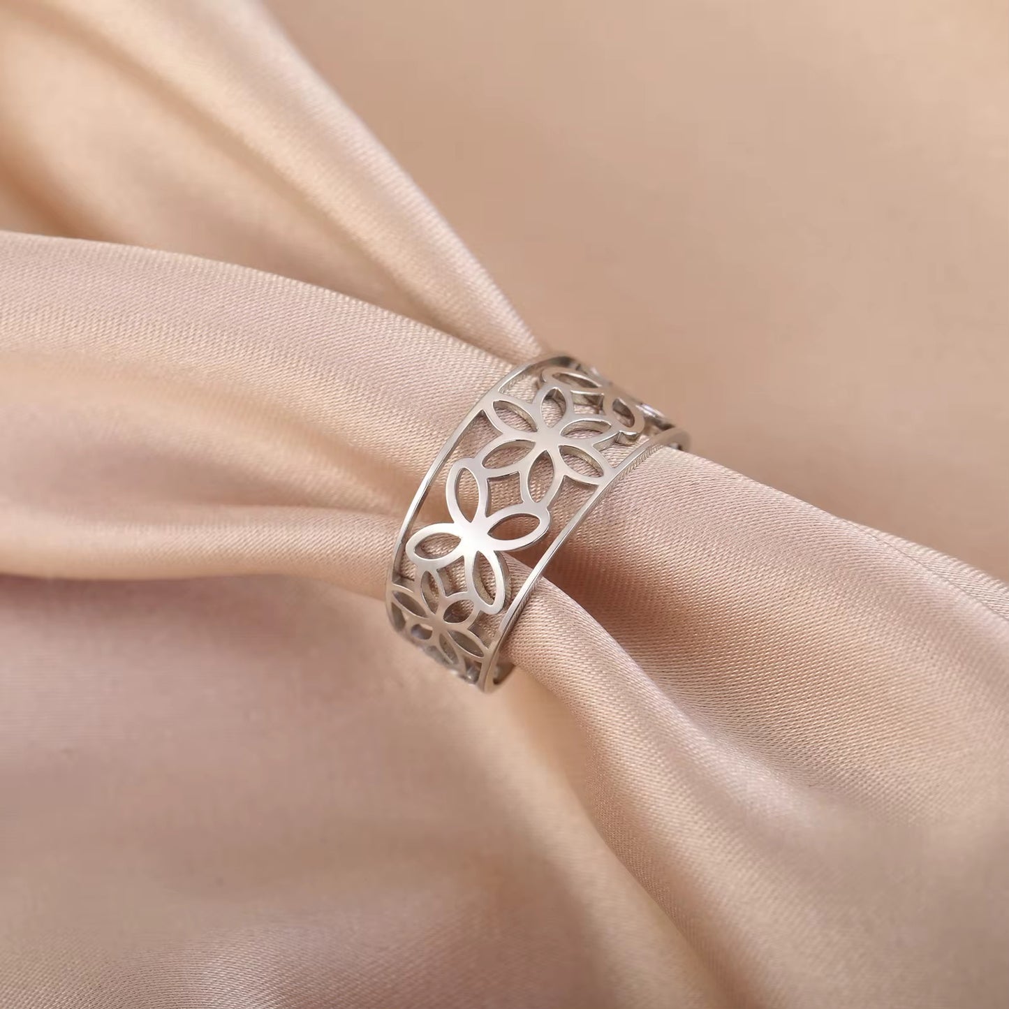 Gold Plated Stainless Steel Ring - Hollow Flower
