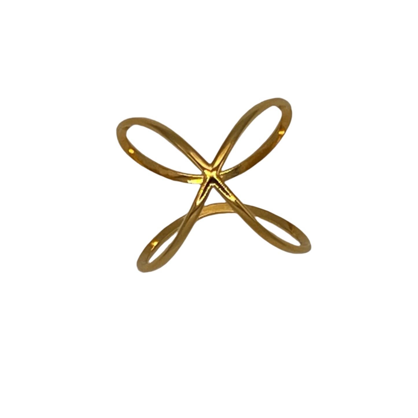 Gold Plated Stainless Steel Ring - Cross Flow