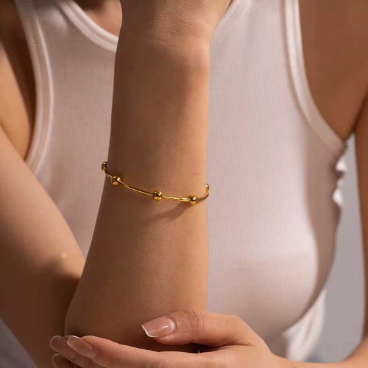 Gold Plated Stainless Steel Bracelet - Round Ball