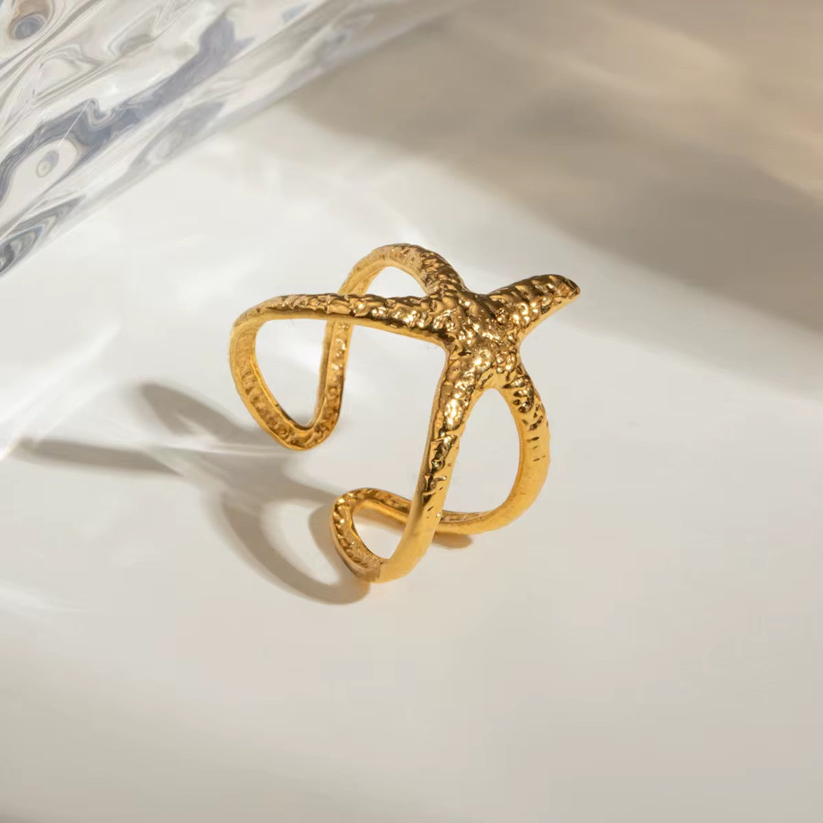 Gold Plated Stainless Steel Ring - Starfish Ring