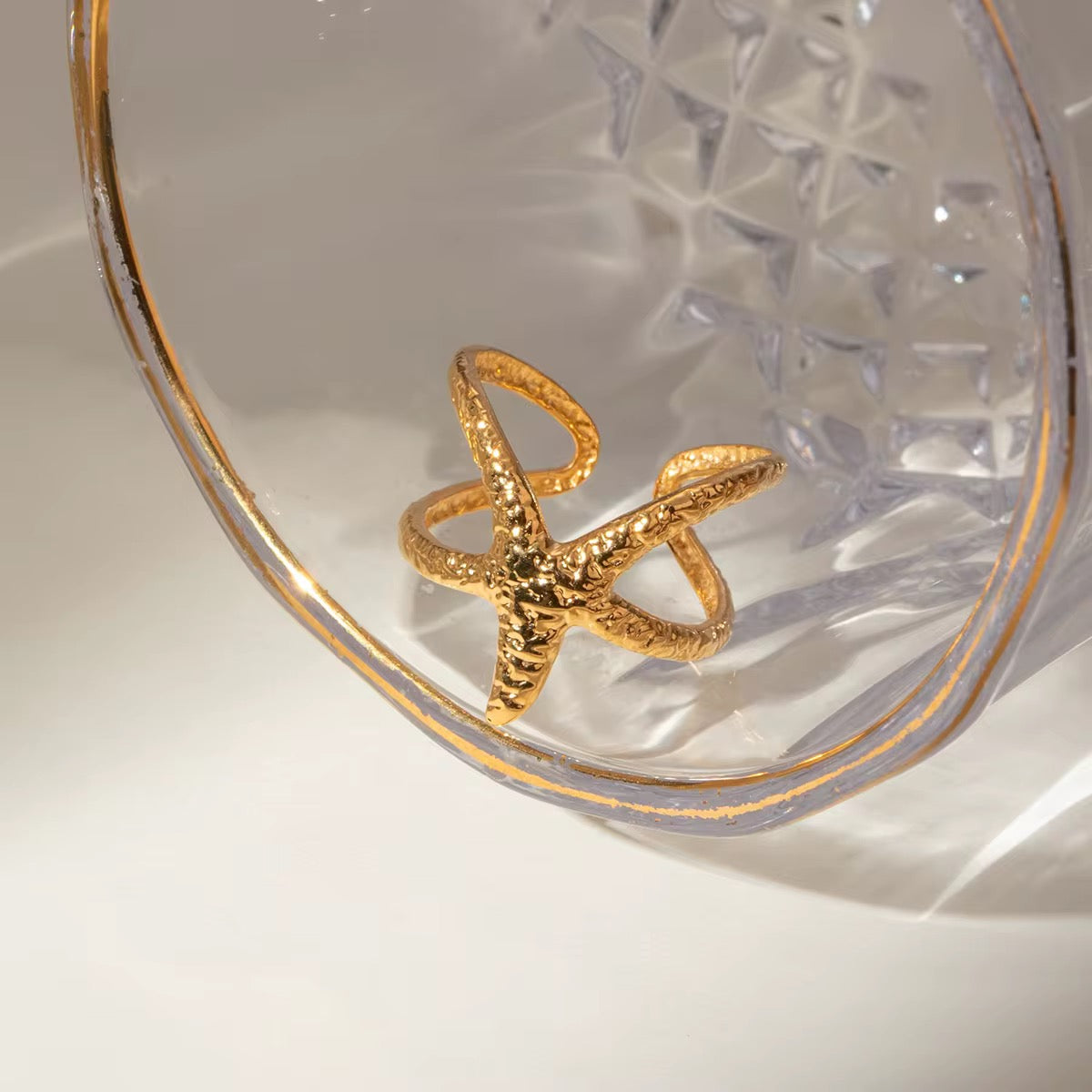 Gold Plated Stainless Steel Ring - Starfish Ring