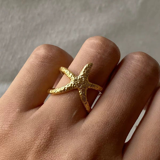 Gold Plated Stainless Steel Ring - Starfish Ring