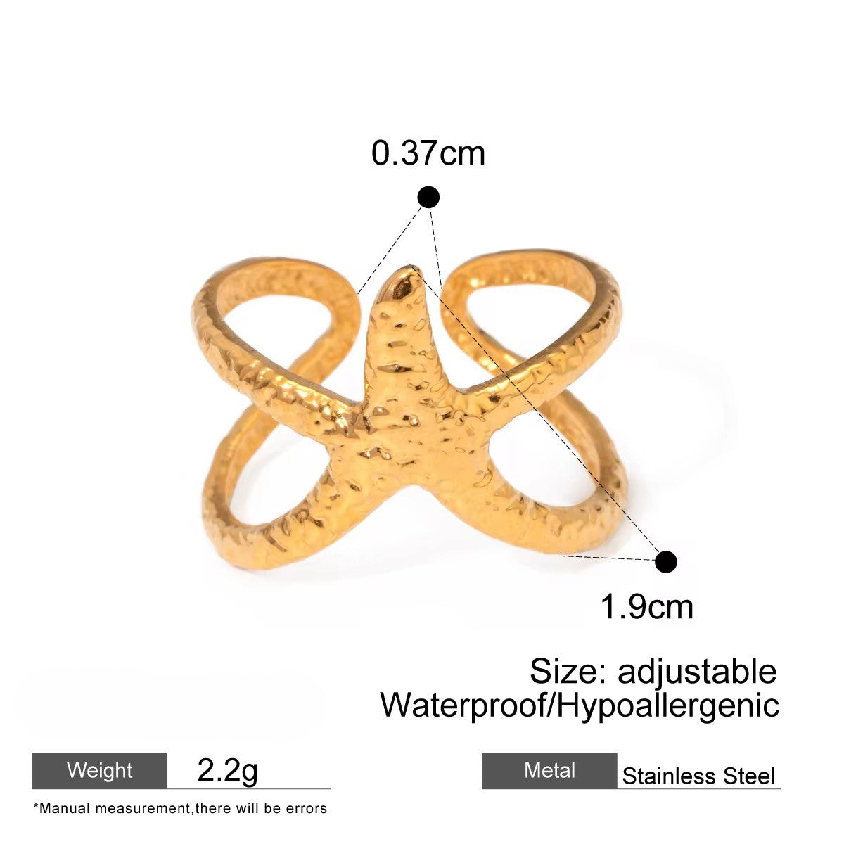 Gold Plated Stainless Steel Ring - Starfish Ring