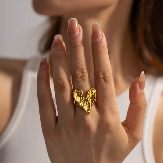 Gold Plated Stainless Steel Ring - Heart