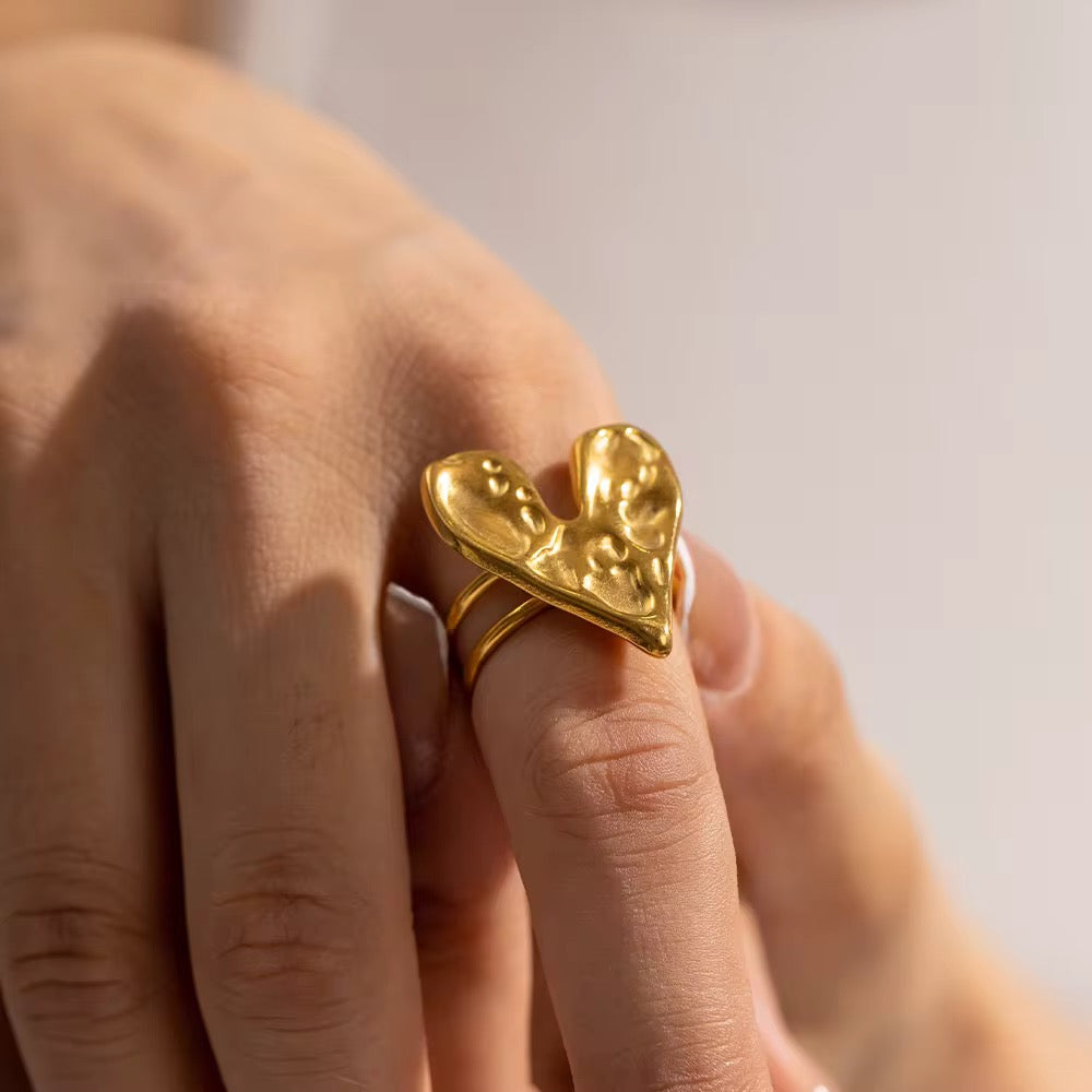 Gold Plated Stainless Steel Ring - Heart