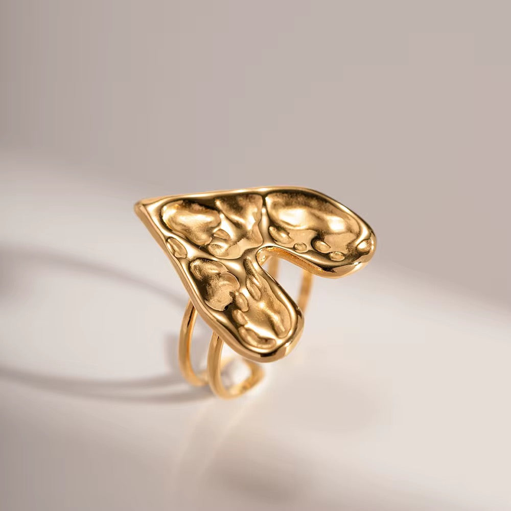 Gold Plated Stainless Steel Ring - Heart