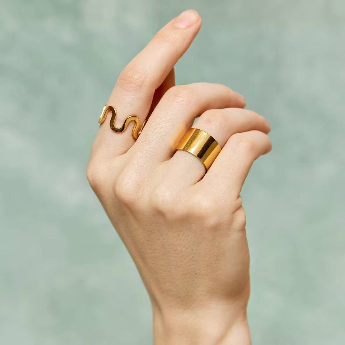 Gold Plated Stainless Steel Ring - Geometric