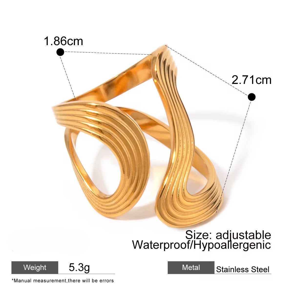 Gold Plated Stainless Steel Ring - Waves