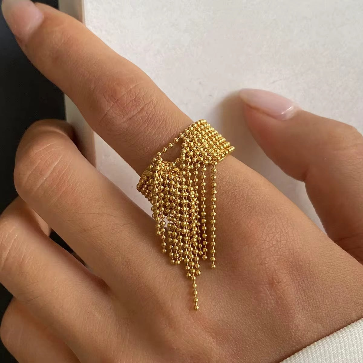 Gold Plated Stainless Steel Ring - Tassel