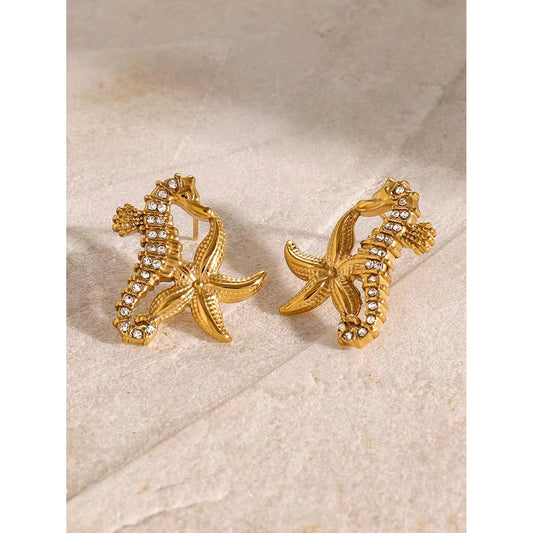 Gold Plated Stainless Steel Earrings - Seahorse