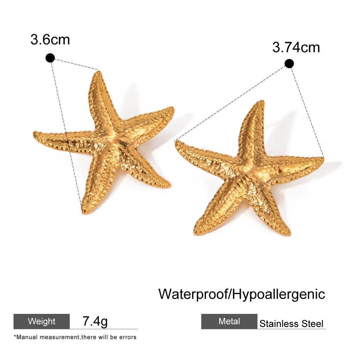 Gold Plated Stainless Steel Earrings - Starfish