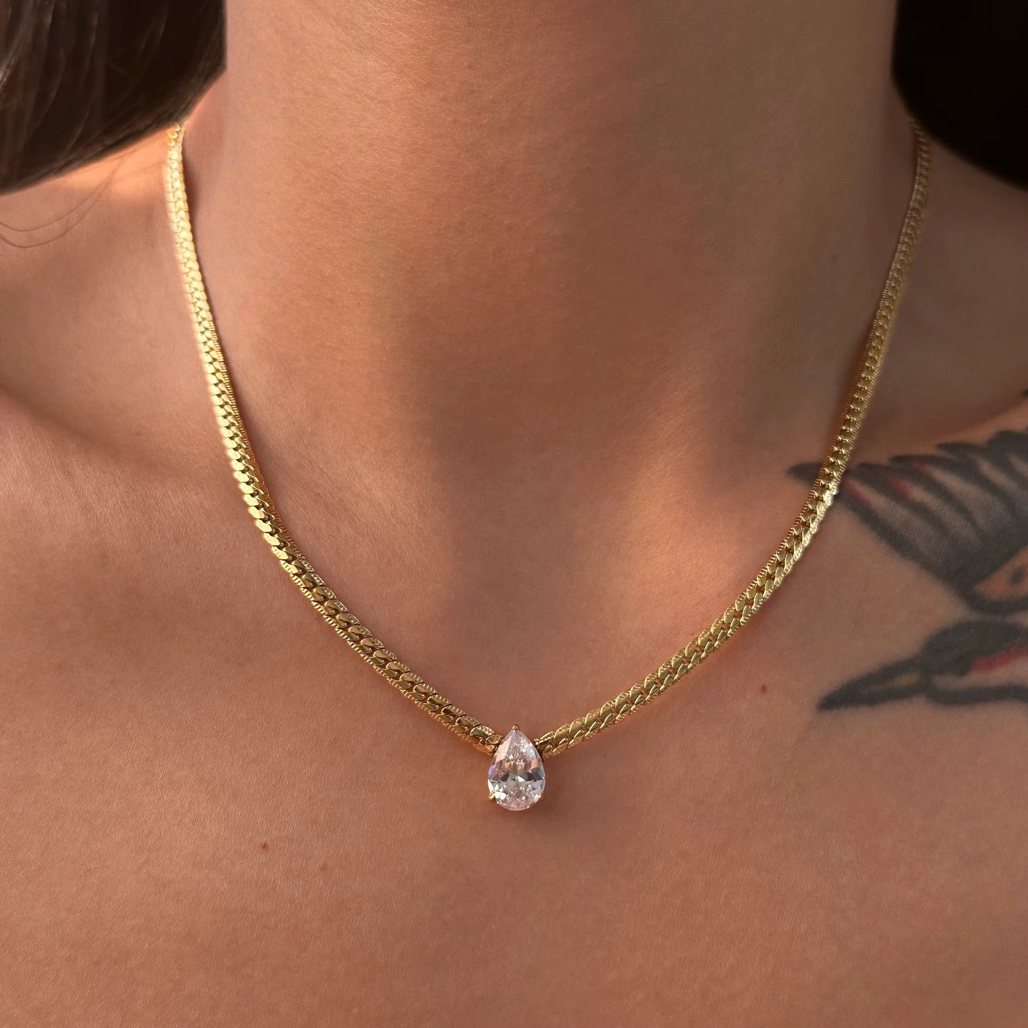 Gold Plated Stainless Steel Necklace - Tear Drop