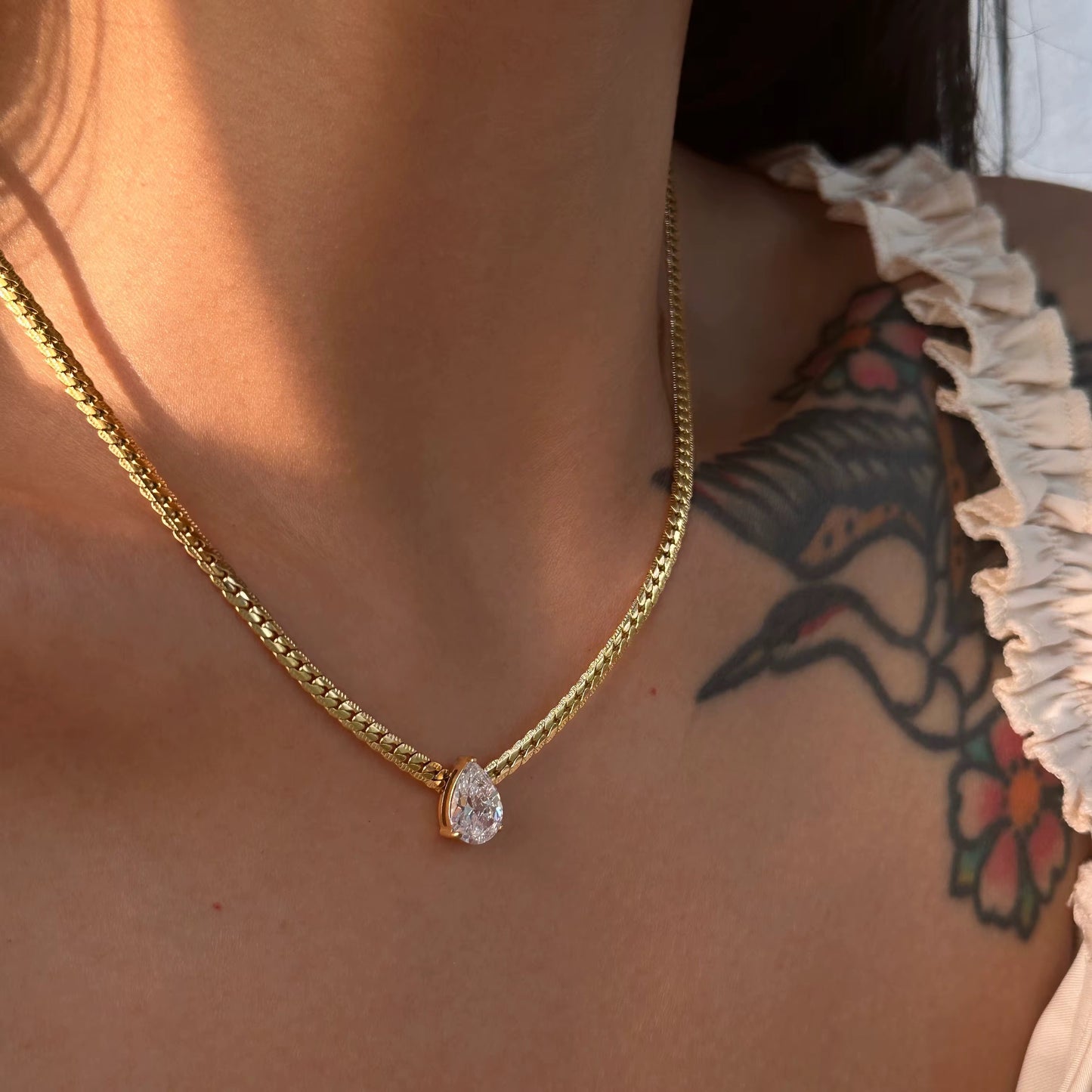 Gold Plated Stainless Steel Necklace - Tear Drop