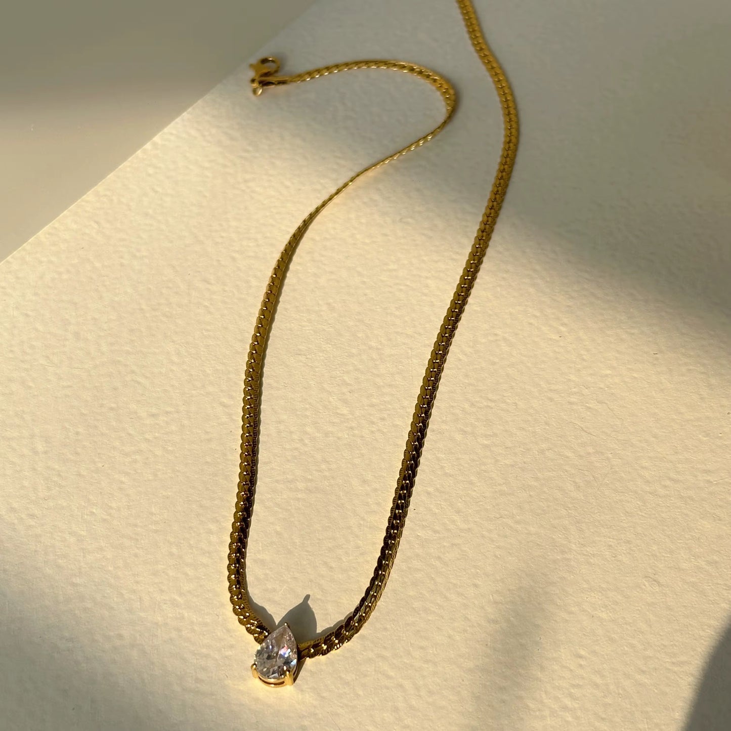 Gold Plated Stainless Steel Necklace - Tear Drop