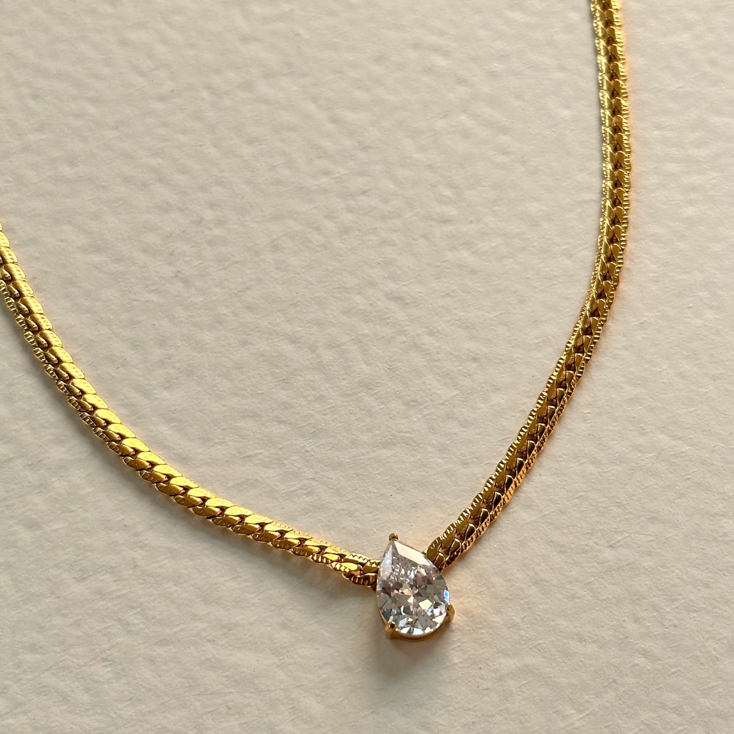 Gold Plated Stainless Steel Necklace - Tear Drop