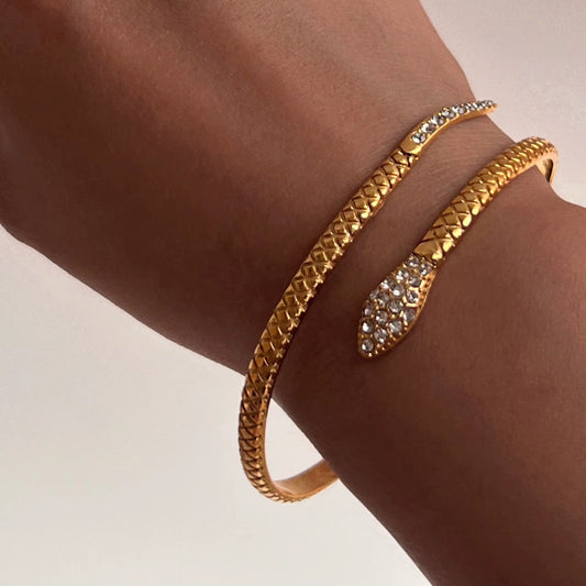 Gold Plated Stainless Steel Bracelet - Shiny Snake