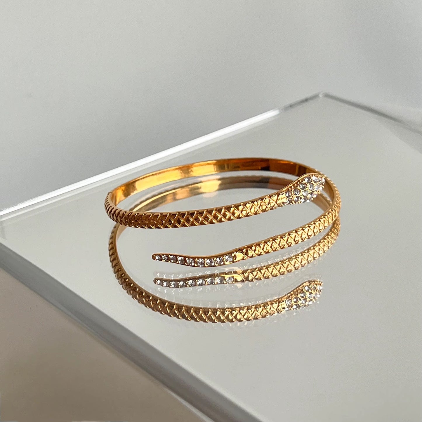 Gold Plated Stainless Steel Bracelet - Shiny Snake