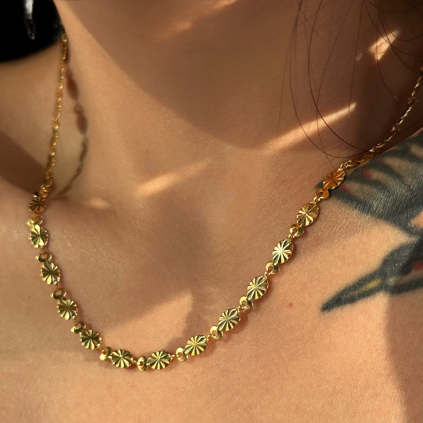 Gold Plated Stainless Steel Necklace - Embossed Palace