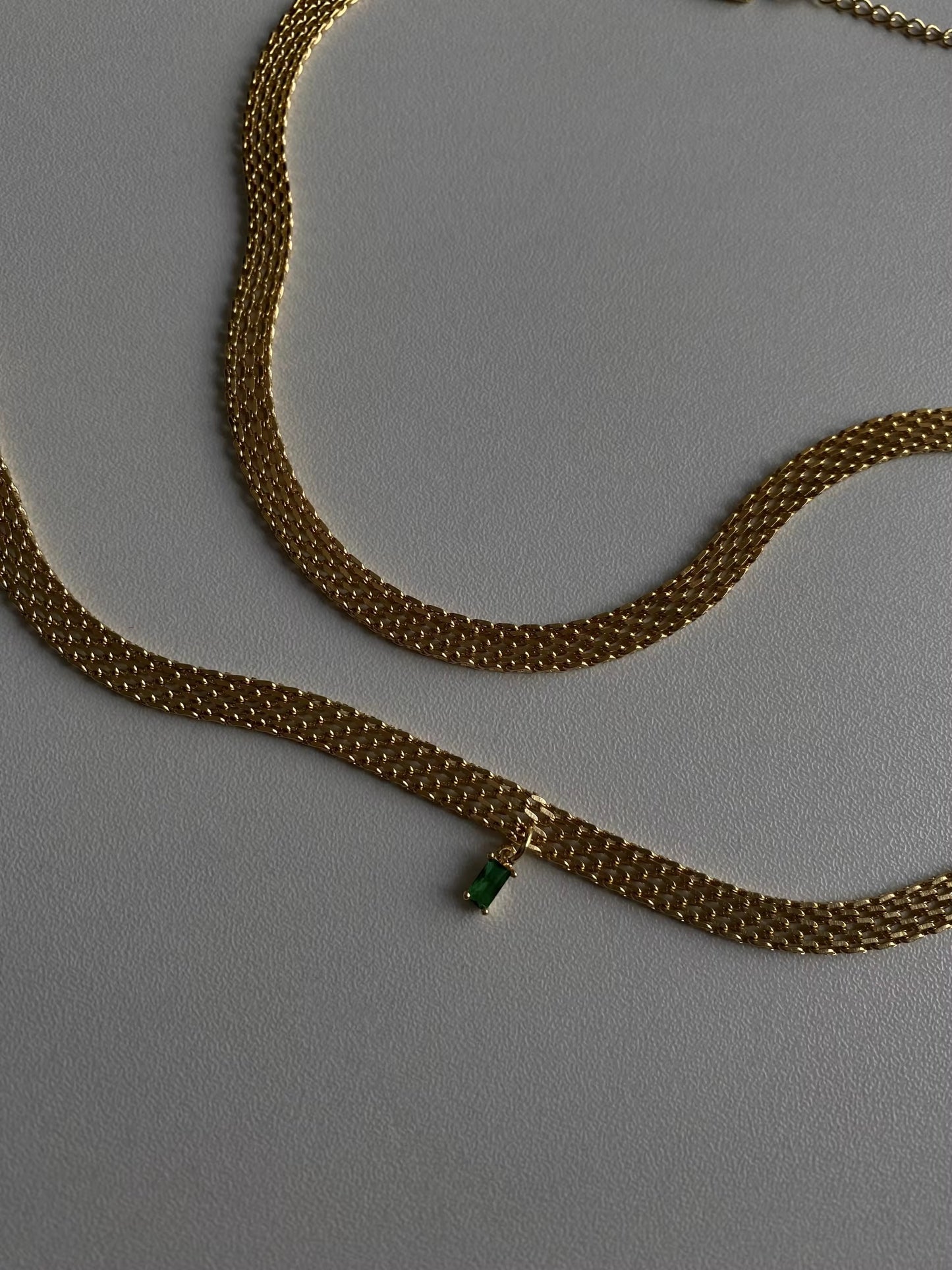 Gold Plated Stainless Steel Necklace - Green Zircon