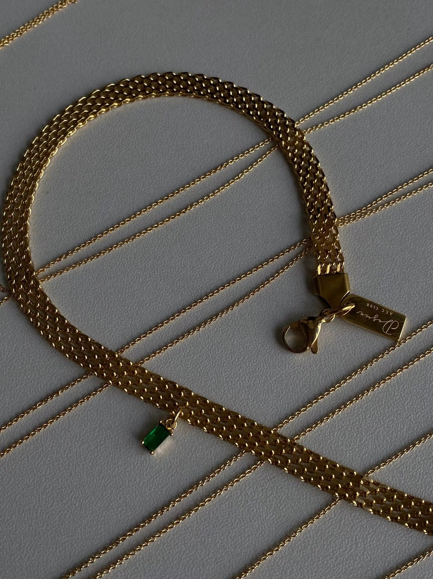 Gold Plated Stainless Steel Necklace - Green Zircon