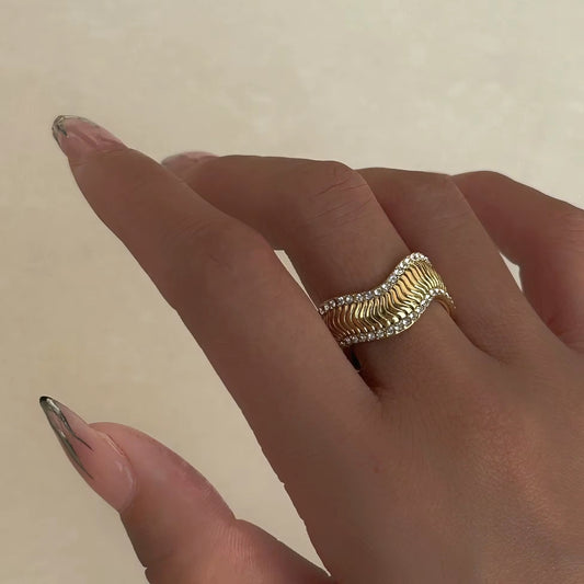 Gold Plated Stainless Steel Ring - Wavy Snake