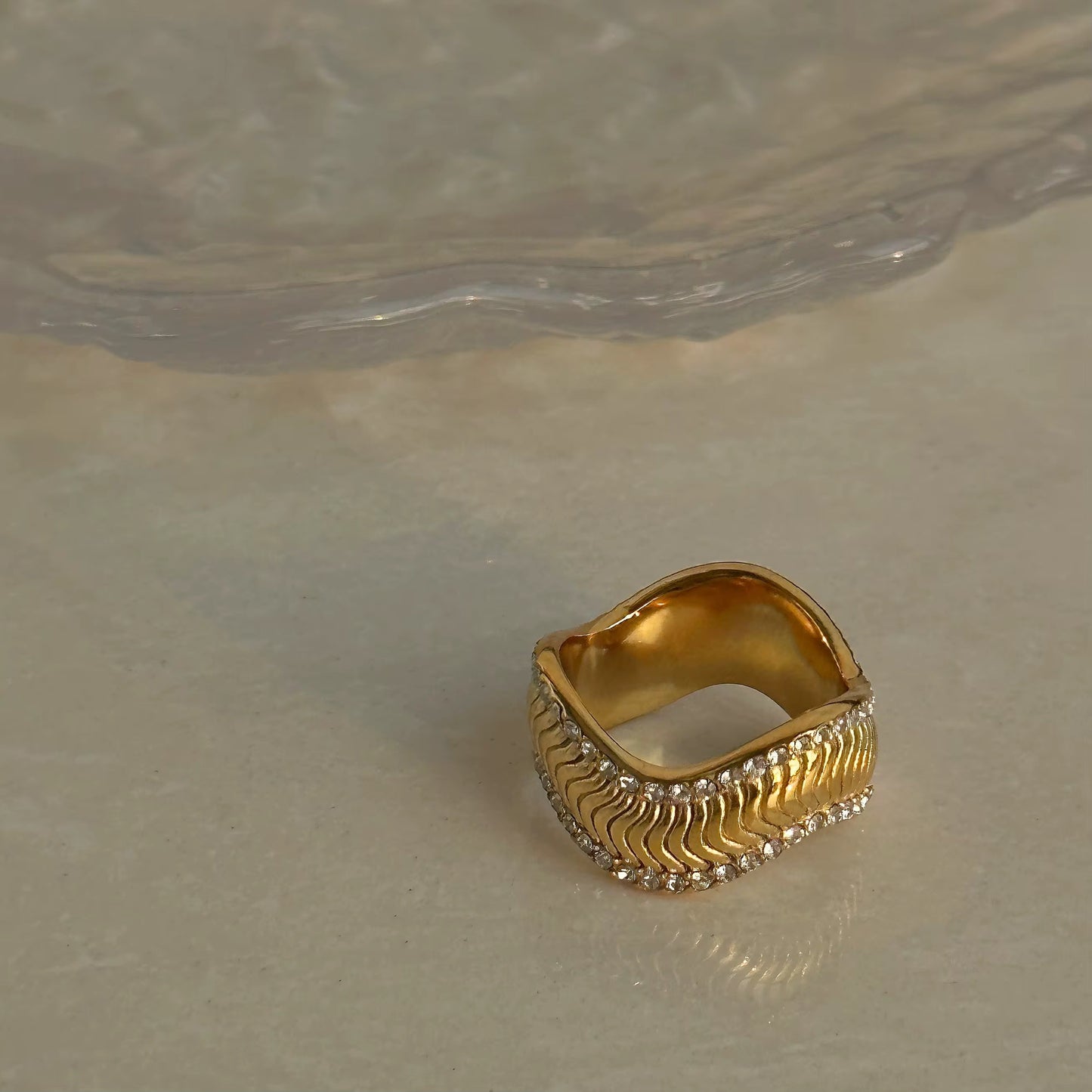 Gold Plated Stainless Steel Ring - Wavy Snake