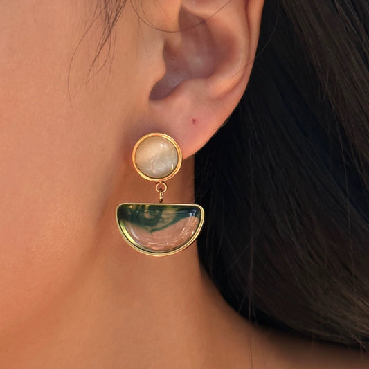 Gold Plated Stainless Steel Earrings - Cat's Eye