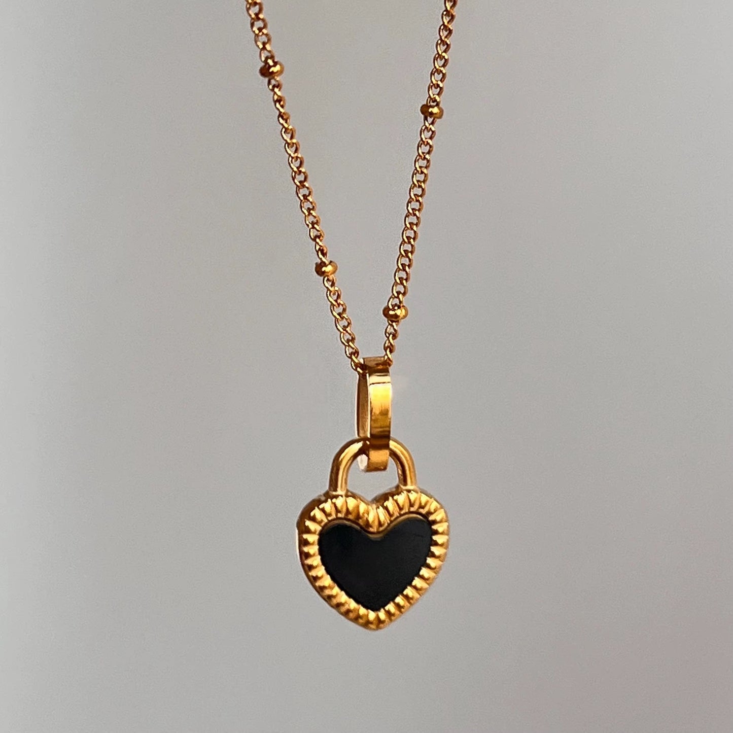 Gold Plated Stainless Steel Necklace - Black Love Lock