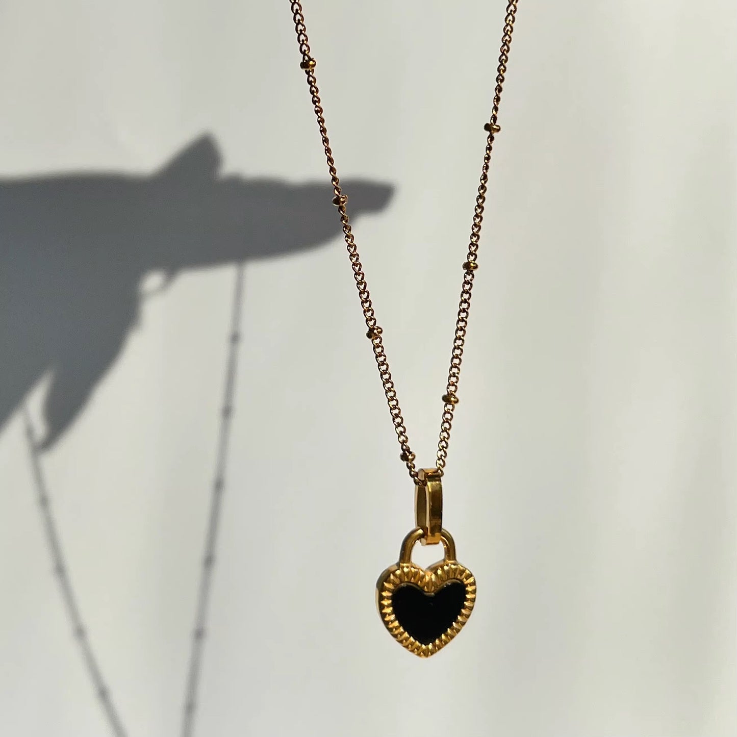 Gold Plated Stainless Steel Necklace - Black Love Lock