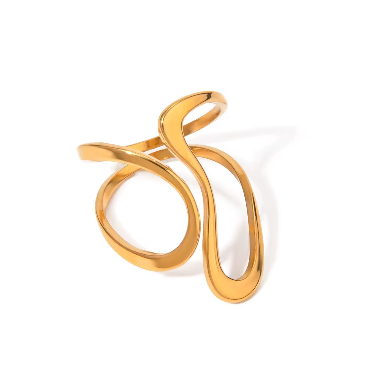 Gold Plated Stainless Steel Ring - Modern Abstract